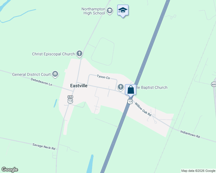 map of restaurants, bars, coffee shops, grocery stores, and more near 5325 Willow Oak Road in Cape Charles