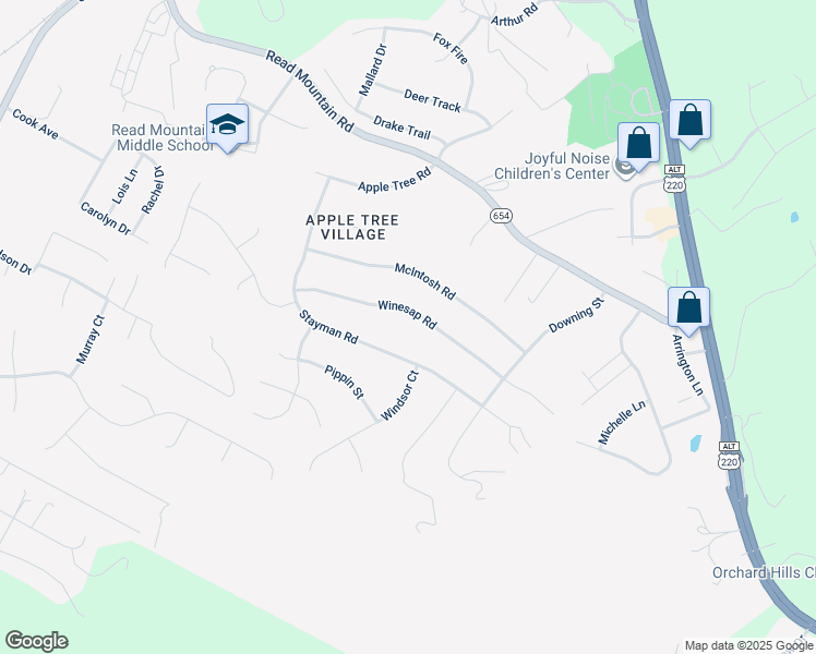 map of restaurants, bars, coffee shops, grocery stores, and more near 274 Winesap Road in Roanoke