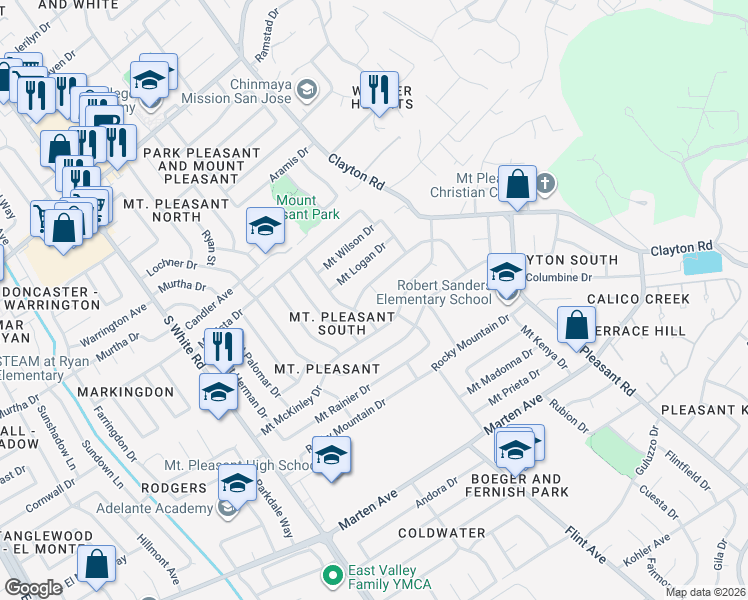 map of restaurants, bars, coffee shops, grocery stores, and more near 1510 Mount Everest Court in San Jose