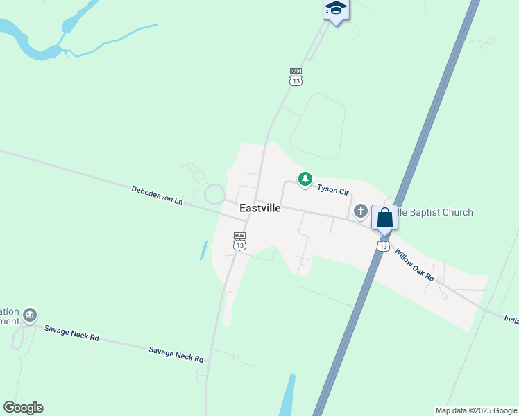 map of restaurants, bars, coffee shops, grocery stores, and more near in Eastville