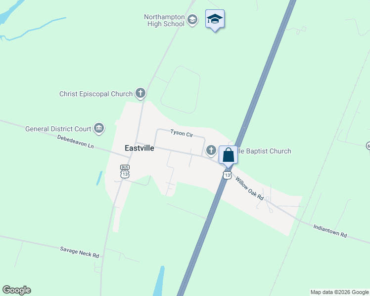 map of restaurants, bars, coffee shops, grocery stores, and more near 5325 Willow Oak Road in Cape Charles