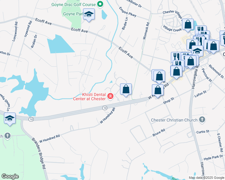map of restaurants, bars, coffee shops, grocery stores, and more near 12323 Oak Bluff Trail in Chester