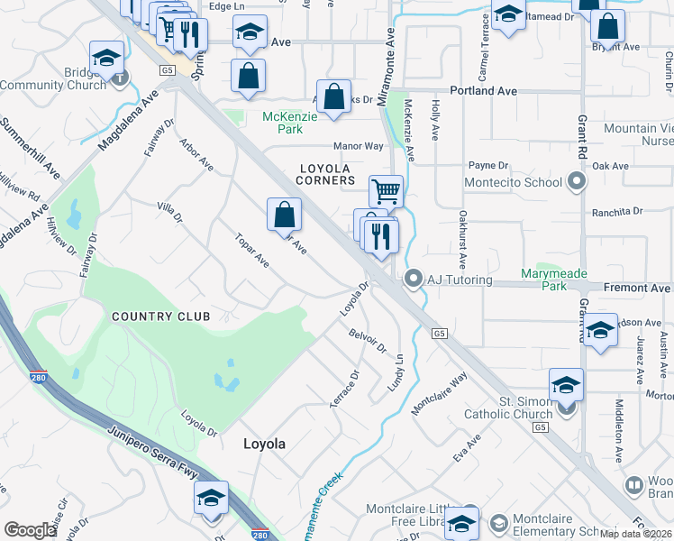map of restaurants, bars, coffee shops, grocery stores, and more near 1567 Arbor Avenue in Los Altos