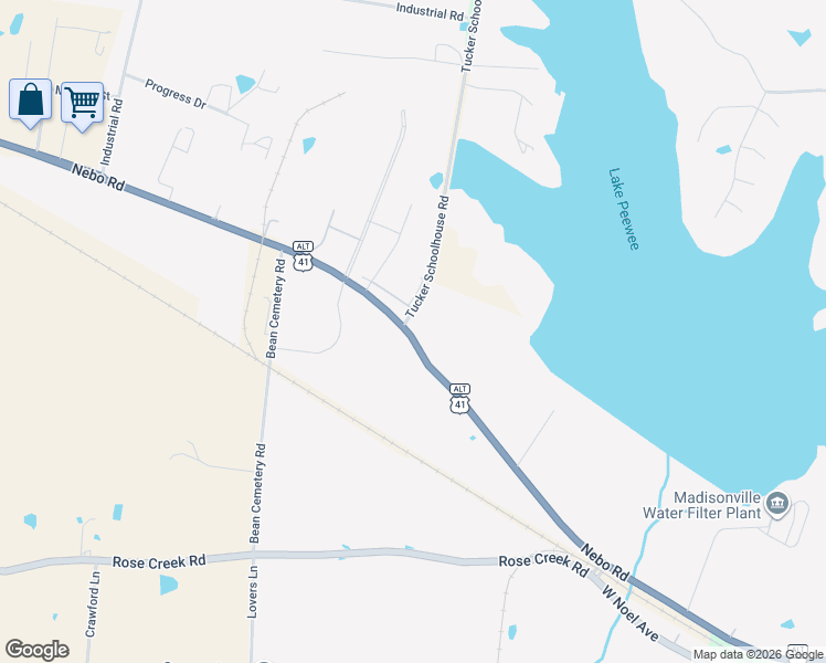 map of restaurants, bars, coffee shops, grocery stores, and more near 2530 Nebo Road in Madisonville