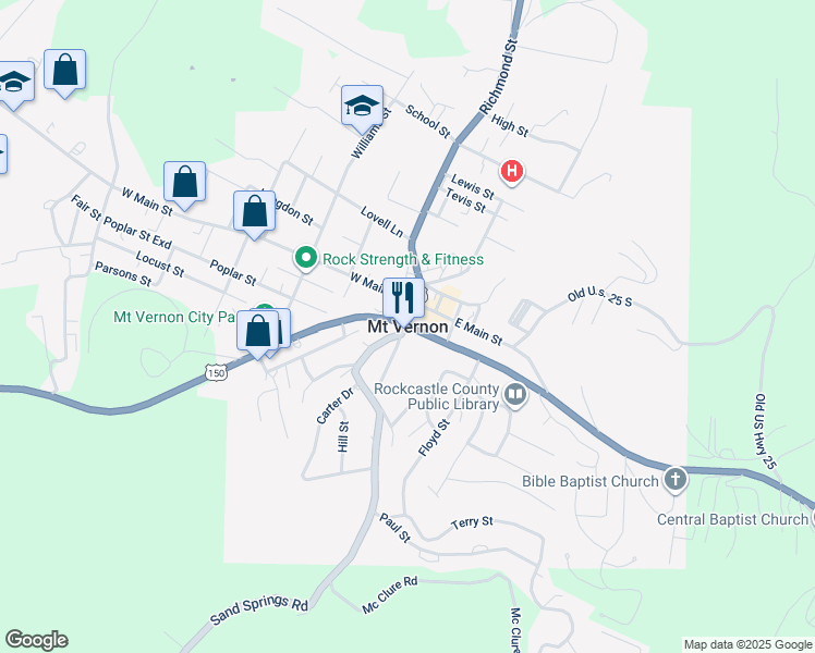 map of restaurants, bars, coffee shops, grocery stores, and more near in Mount Vernon