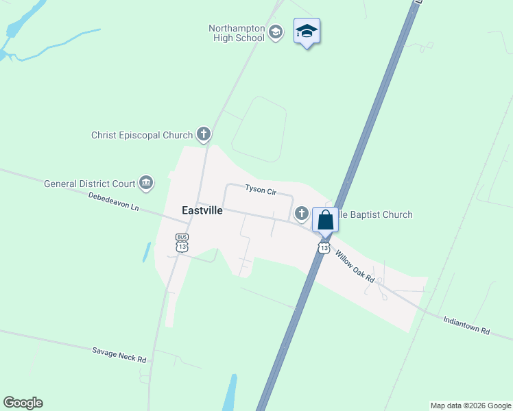 map of restaurants, bars, coffee shops, grocery stores, and more near 5325 Willow Oak Road in Cape Charles