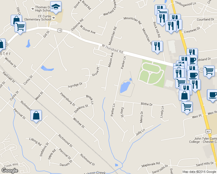 map of restaurants, bars, coffee shops, grocery stores, and more near 12365 Mason Avenue in Chester