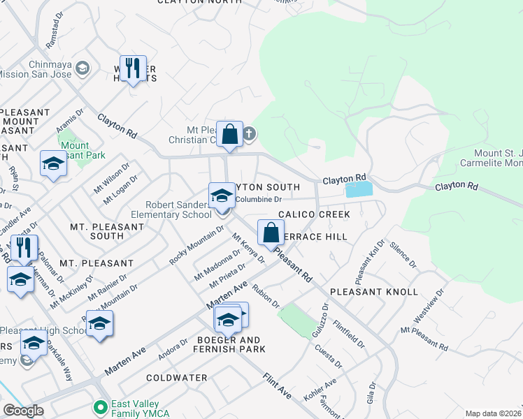 map of restaurants, bars, coffee shops, grocery stores, and more near 3571 Millicent Court in San Jose