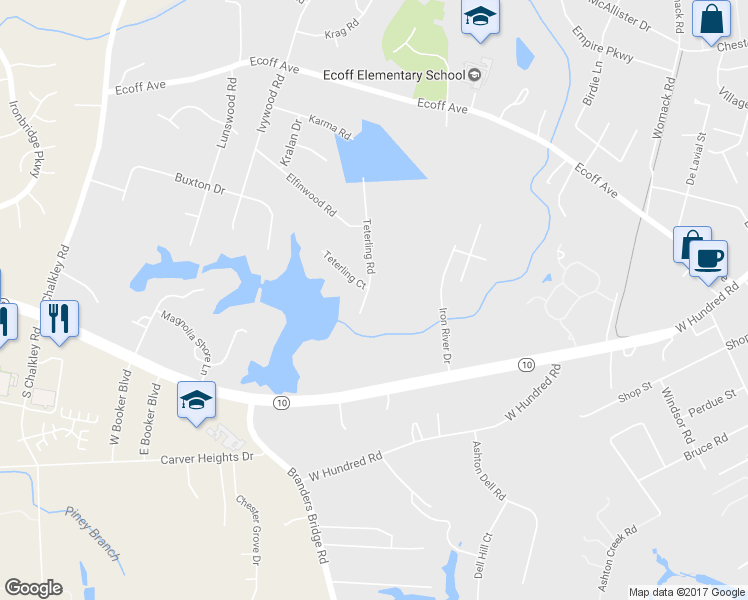 map of restaurants, bars, coffee shops, grocery stores, and more near 11701 Teterling Road in Chester