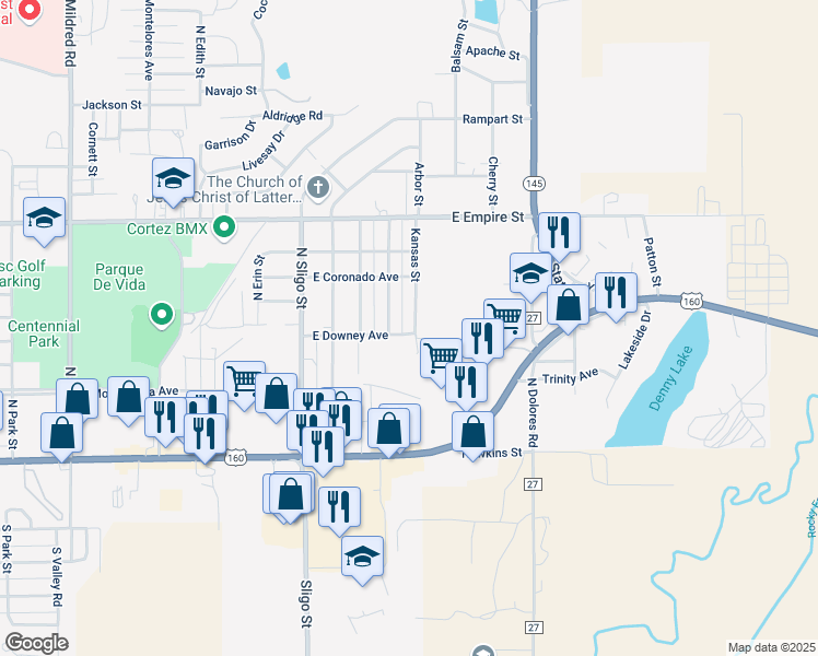 map of restaurants, bars, coffee shops, grocery stores, and more near 2010 East Downey Avenue in Cortez