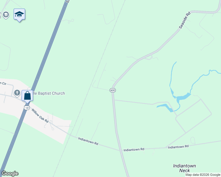 map of restaurants, bars, coffee shops, grocery stores, and more near 16606 Seaside Road in Cape Charles