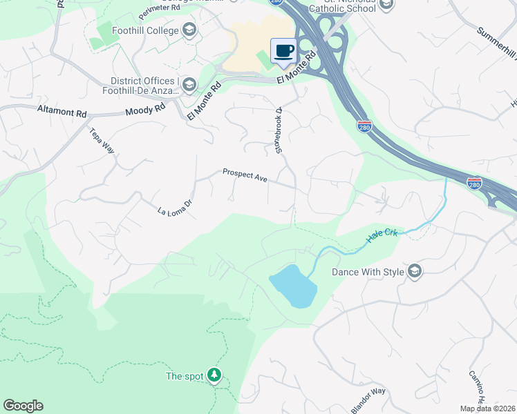 map of restaurants, bars, coffee shops, grocery stores, and more near 12008 Emeraldhill Lane in Los Altos Hills