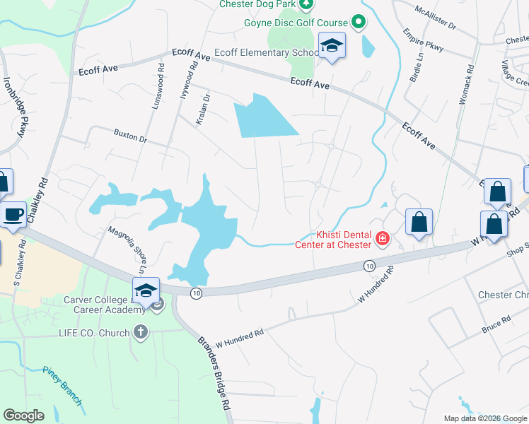 map of restaurants, bars, coffee shops, grocery stores, and more near 11701 Teterling Road in Chester