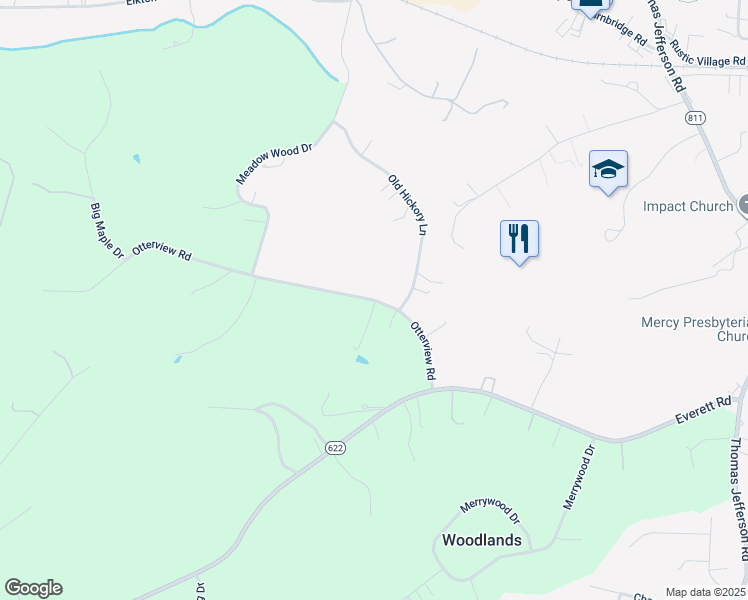 map of restaurants, bars, coffee shops, grocery stores, and more near 211 Otterview Road in Forest