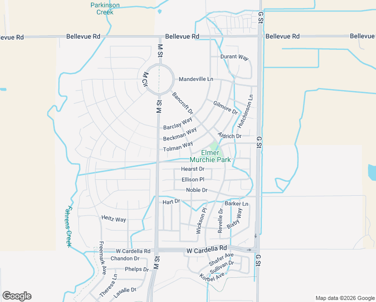 map of restaurants, bars, coffee shops, grocery stores, and more near 4463 Sibley Place in Merced