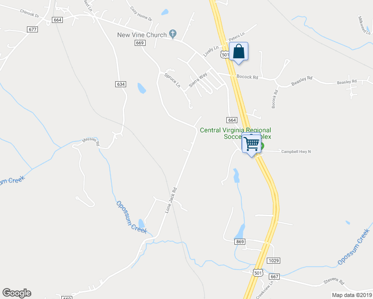 map of restaurants, bars, coffee shops, grocery stores, and more near 2096 Lone Jack Road in Lynchburg