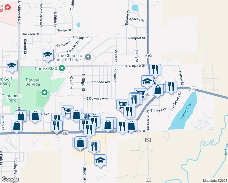 map of restaurants, bars, coffee shops, grocery stores, and more near 2010 East Downey Avenue in Cortez