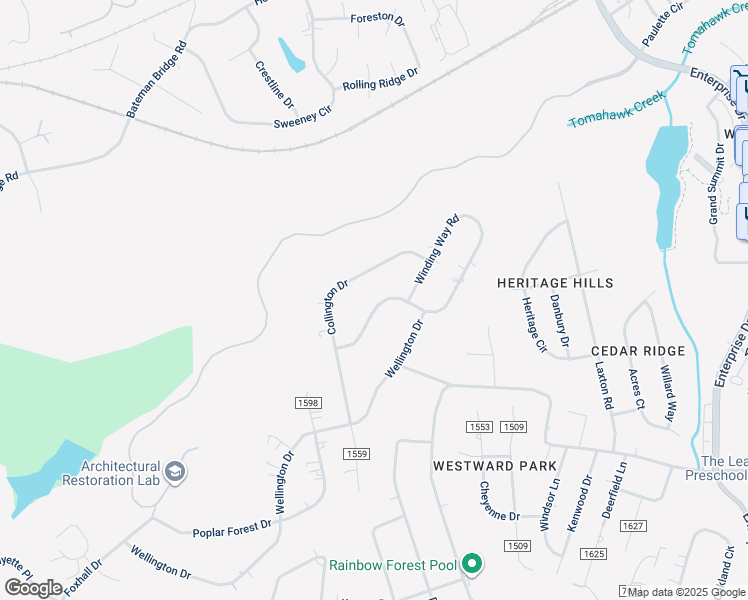 map of restaurants, bars, coffee shops, grocery stores, and more near 154 Winding Way Road in Lynchburg
