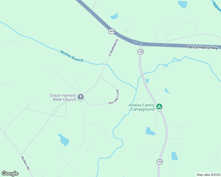 map of restaurants, bars, coffee shops, grocery stores, and more near Pin Oak Loop in Amelia Court House