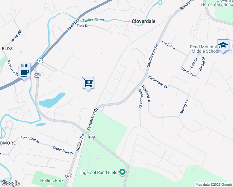 map of restaurants, bars, coffee shops, grocery stores, and more near 100 Altamira Drive in Roanoke