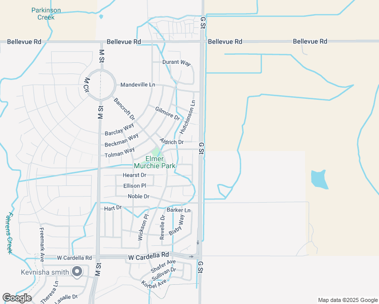 map of restaurants, bars, coffee shops, grocery stores, and more near 4497 Everson Court in Merced