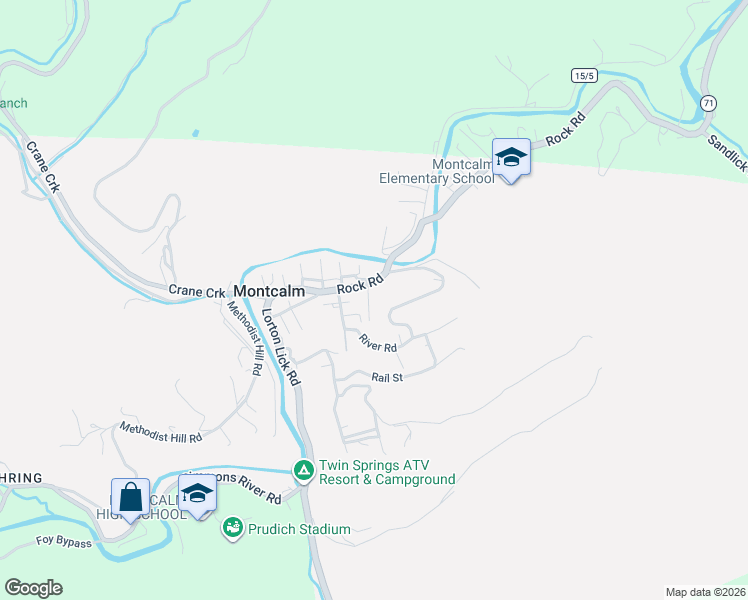 map of restaurants, bars, coffee shops, grocery stores, and more near County Highway 71/14 in Bluefield