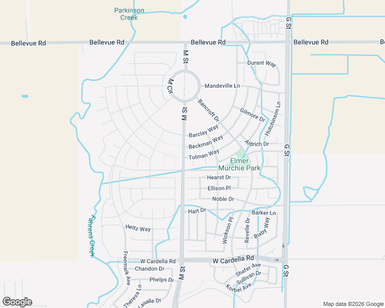 map of restaurants, bars, coffee shops, grocery stores, and more near 579 Tolman Way in Merced