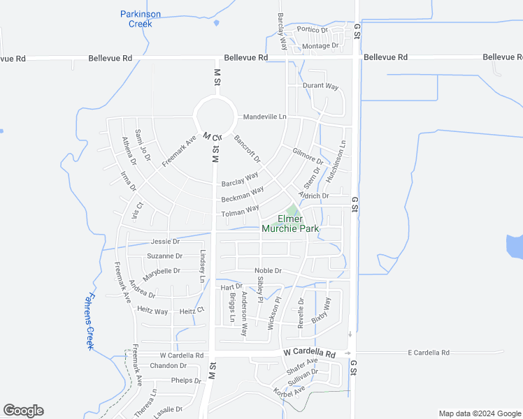 map of restaurants, bars, coffee shops, grocery stores, and more near 494 Tolman Way in Merced