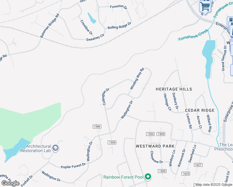map of restaurants, bars, coffee shops, grocery stores, and more near 154 Winding Way Road in Lynchburg