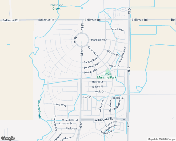 map of restaurants, bars, coffee shops, grocery stores, and more near 559 Tolman Way in Merced