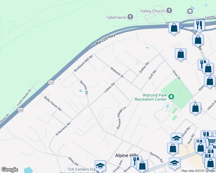 map of restaurants, bars, coffee shops, grocery stores, and more near 8208 Past Times Lane in Hollins