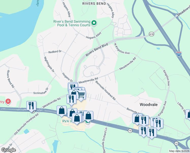 map of restaurants, bars, coffee shops, grocery stores, and more near 531 Green Garden Circle in Chester