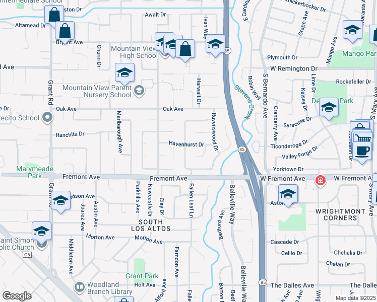 map of restaurants, bars, coffee shops, grocery stores, and more near 1511 Fallen Leaf Lane in Los Altos
