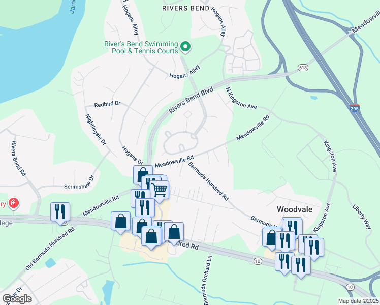map of restaurants, bars, coffee shops, grocery stores, and more near 542 Green Garden Circle in Chester