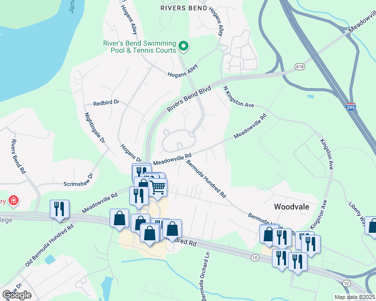 map of restaurants, bars, coffee shops, grocery stores, and more near 542 Green Garden Circle in Chester