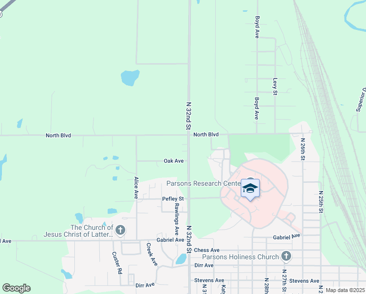 map of restaurants, bars, coffee shops, grocery stores, and more near 3212-3266 North Boulevard in Parsons