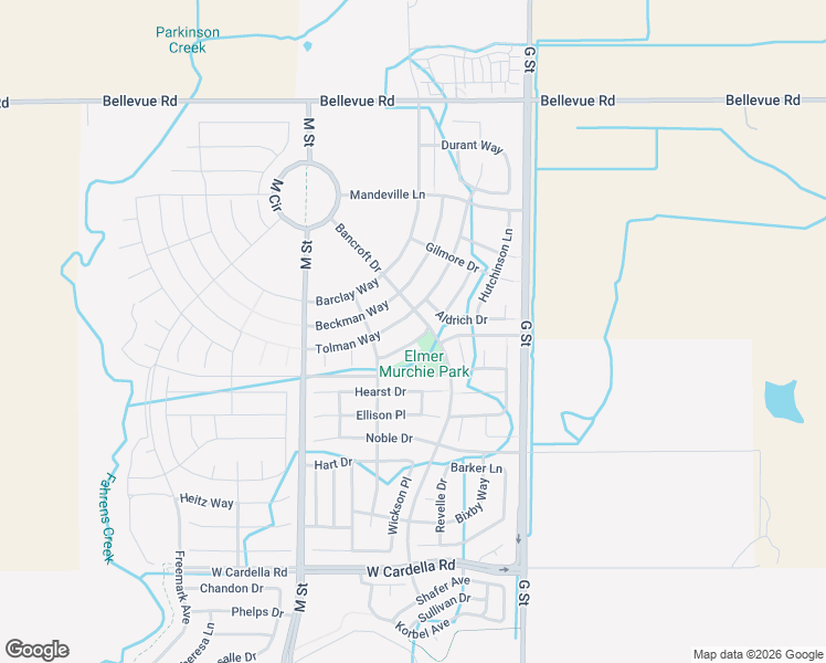 map of restaurants, bars, coffee shops, grocery stores, and more near 421 Jacobs Drive in Merced