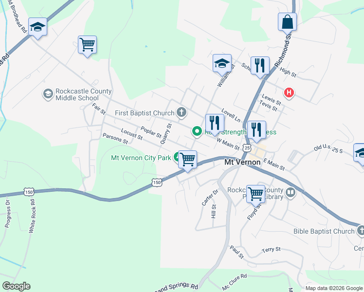 map of restaurants, bars, coffee shops, grocery stores, and more near 190 Poplar Street in Mount Vernon