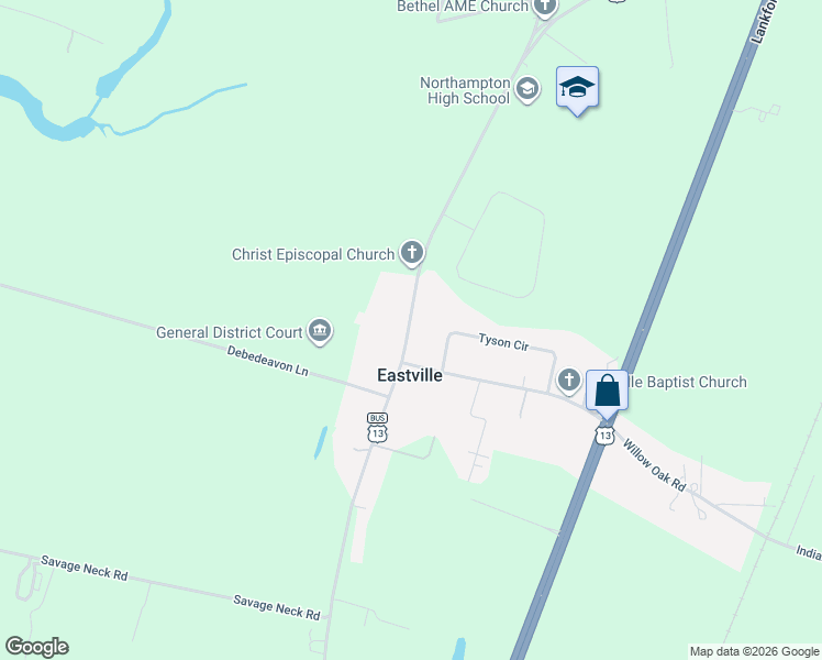 map of restaurants, bars, coffee shops, grocery stores, and more near 16349 Courthouse Road in Cape Charles