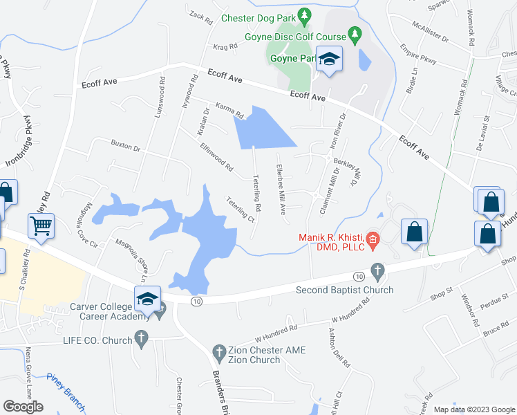 map of restaurants, bars, coffee shops, grocery stores, and more near 11620 Teterling Road in Chester
