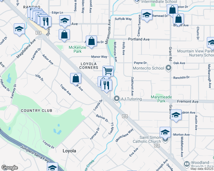 map of restaurants, bars, coffee shops, grocery stores, and more near 963 Dolores Avenue in Los Altos