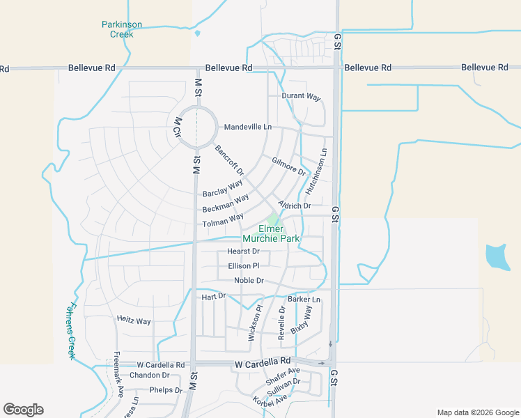 map of restaurants, bars, coffee shops, grocery stores, and more near 420 Tolman Way in Merced