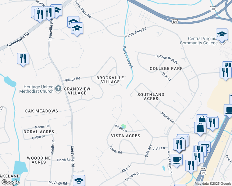 map of restaurants, bars, coffee shops, grocery stores, and more near 207 Stonehouse Drive in Lynchburg