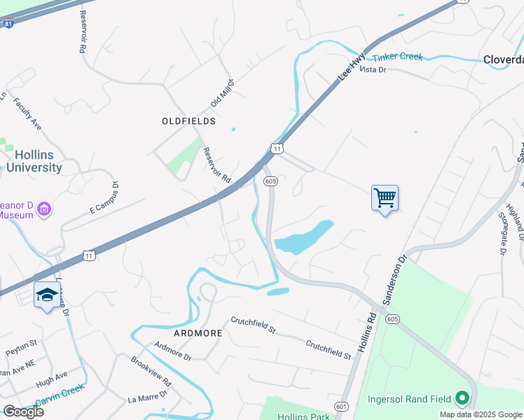 map of restaurants, bars, coffee shops, grocery stores, and more near 8529 Summer View Dr in Roanoke