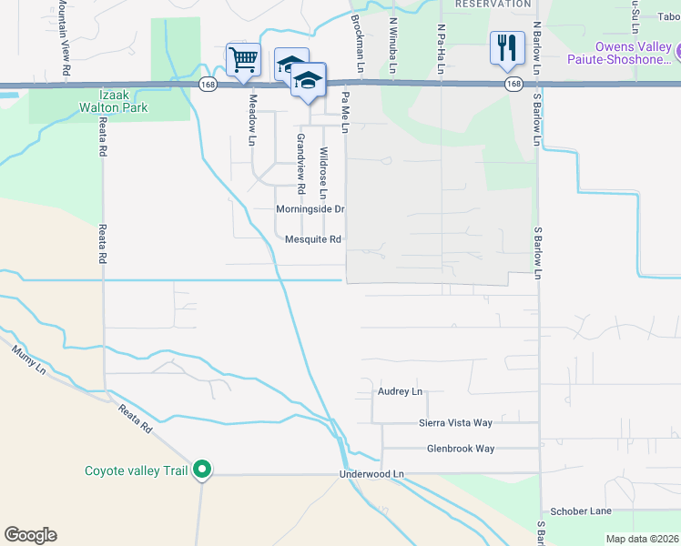 map of restaurants, bars, coffee shops, grocery stores, and more near 2930 Indian Creek Drive in Bishop