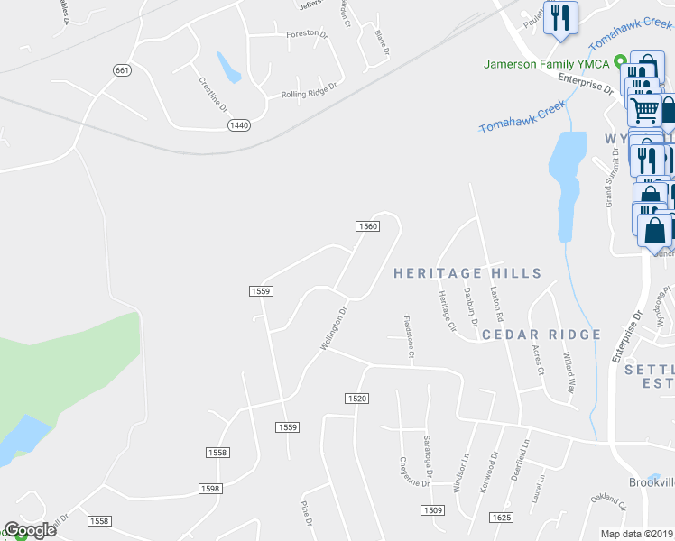 map of restaurants, bars, coffee shops, grocery stores, and more near 791 Winding Way Road in Lynchburg