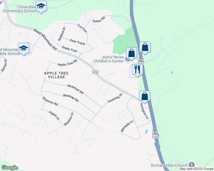 map of restaurants, bars, coffee shops, grocery stores, and more near 3365 Read Mountain Road in Roanoke