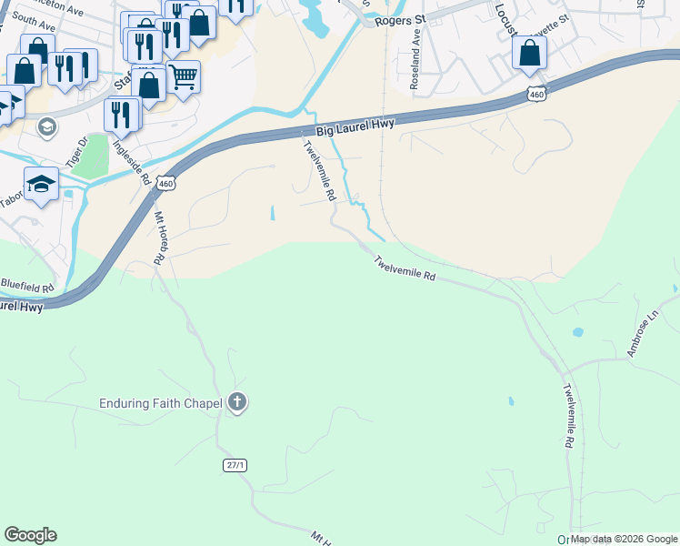map of restaurants, bars, coffee shops, grocery stores, and more near 600 Twelvemile Road in Princeton