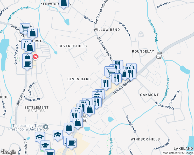 map of restaurants, bars, coffee shops, grocery stores, and more near 240 Beverly Hills Circle in Lynchburg