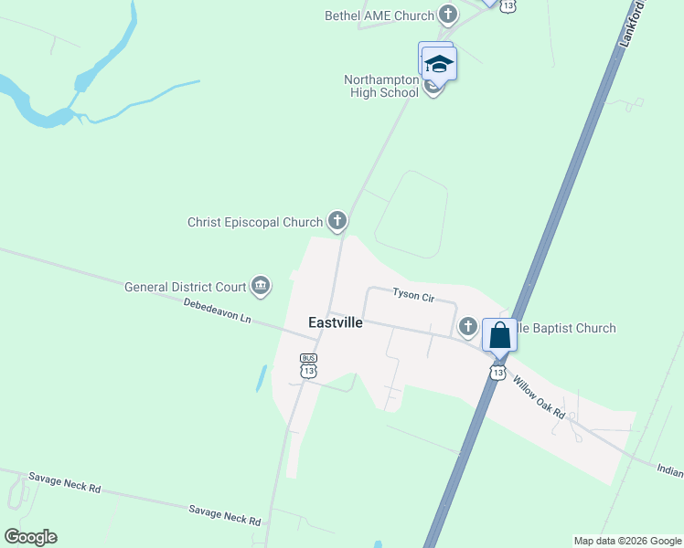 map of restaurants, bars, coffee shops, grocery stores, and more near 16349 Courthouse Road in Cape Charles